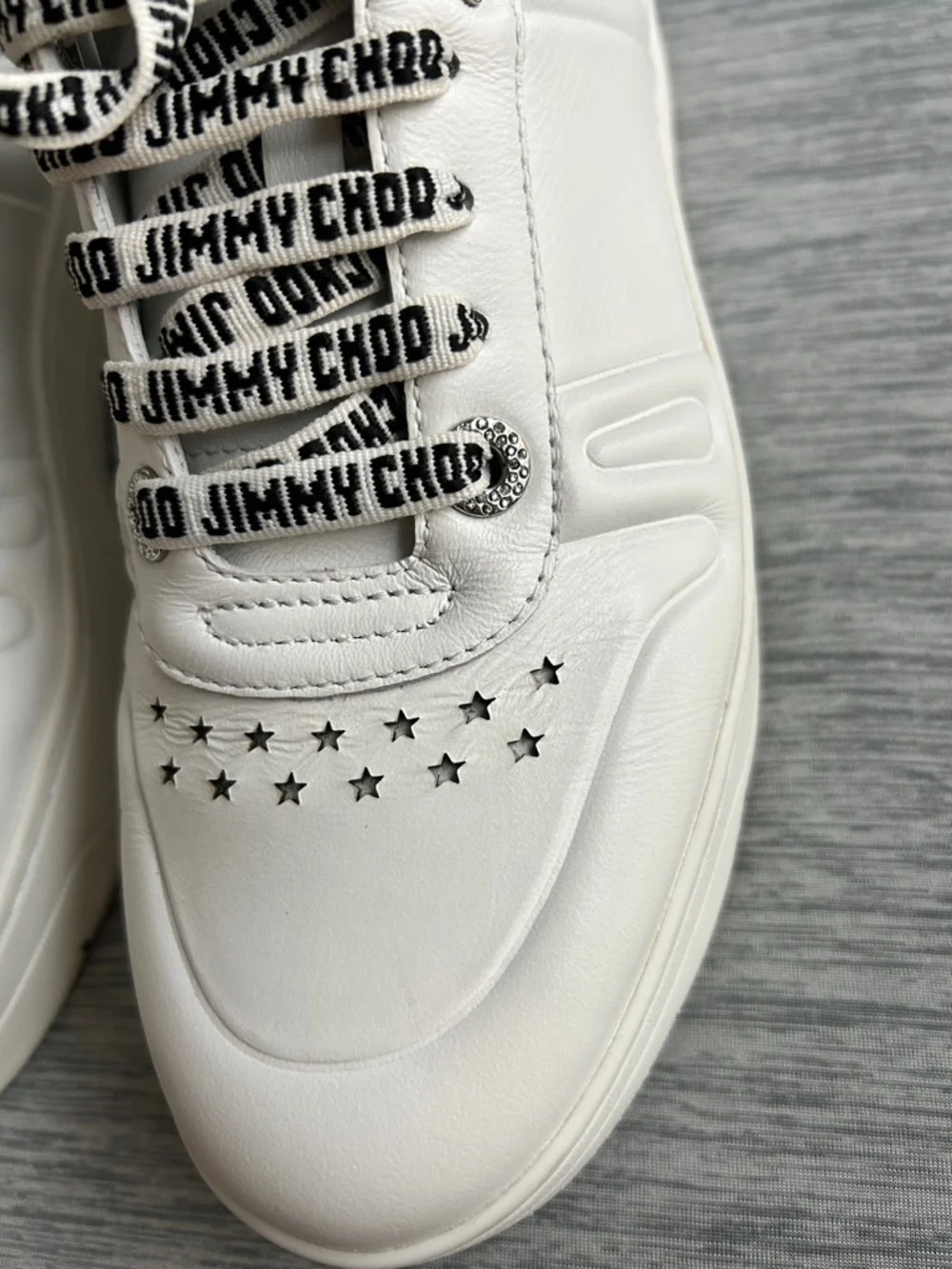 Jimmy Choo White Platform Logo-Print Lace Sneakers